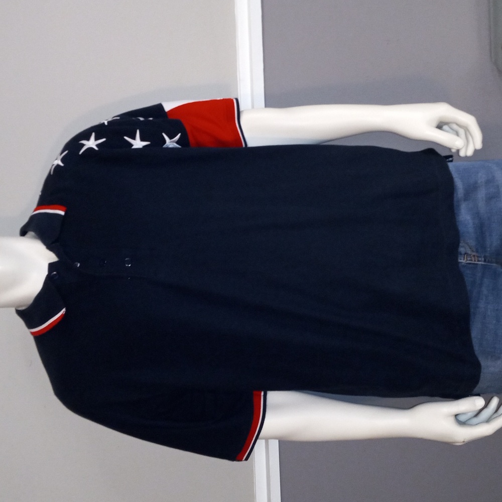 ROCKPOINT FREEDOM RED,WHITE &BLUE SHORT SLEEVE POLO SHIRT WITH STARS ON SHOULDER